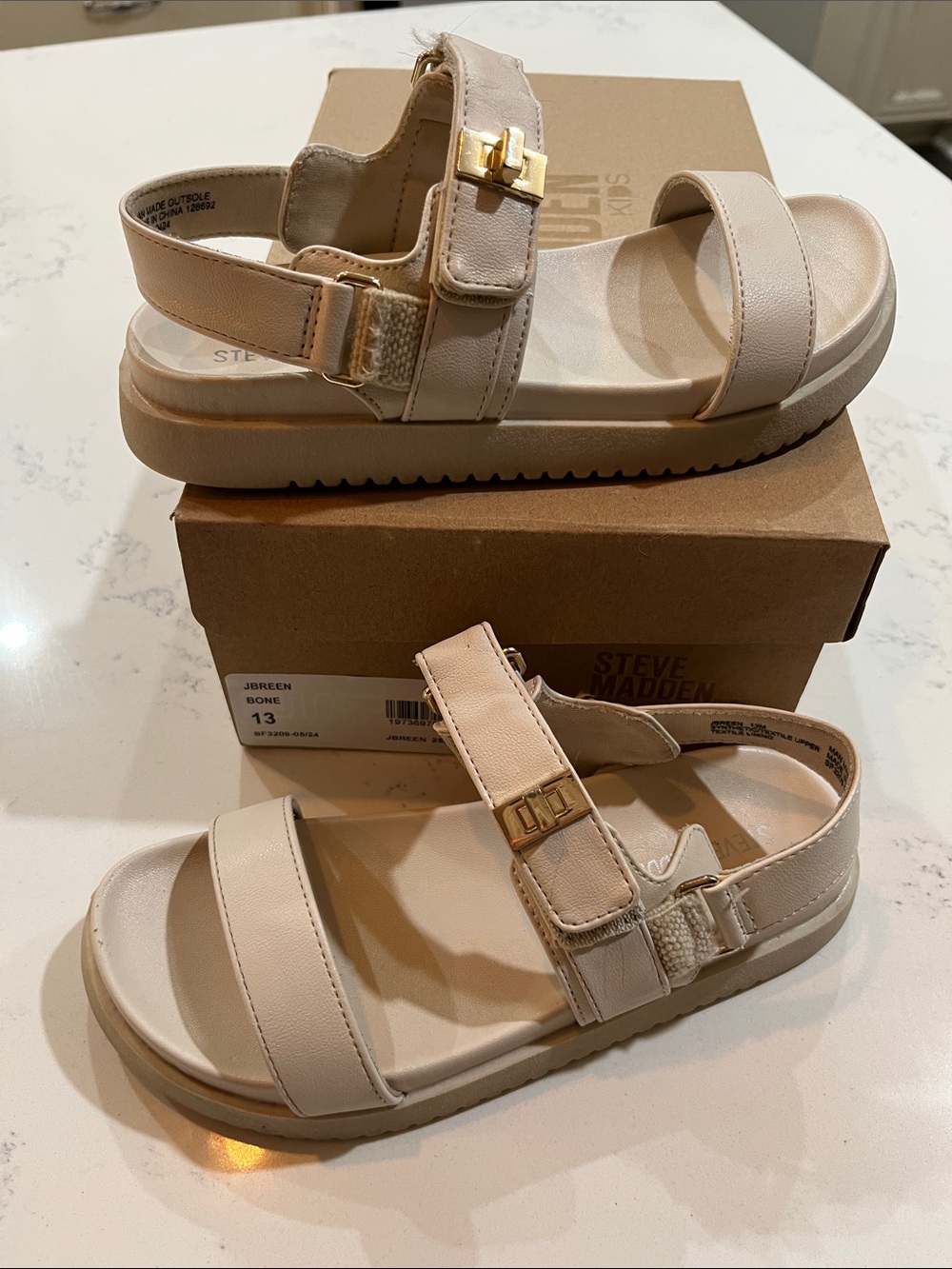 Steve Madden Kids Bone Beige Platform Sandals with Gold Buckles